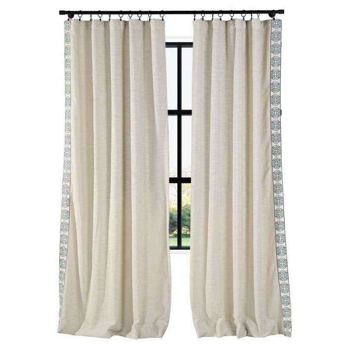 AMARA Polyester Linen Curtain Drapery With Decorative Trim Custom Sold Per Pair