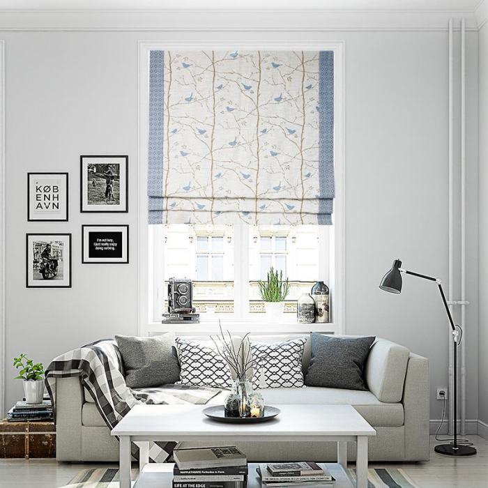 Print Cotton Polyester Linen Roman Shade In Blue
