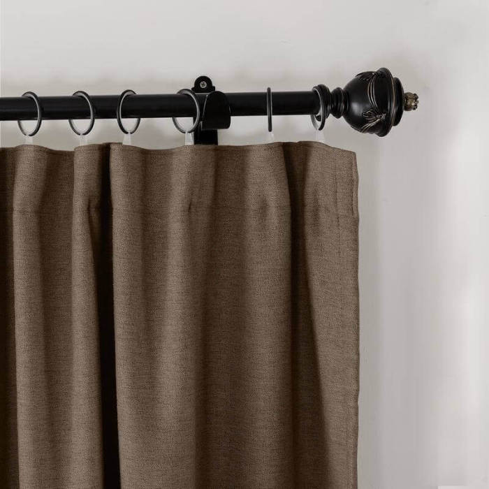 Flat Hook Heavyweight Faux Linen Curtain For Traverse Rod Ring Clip or Track Olive