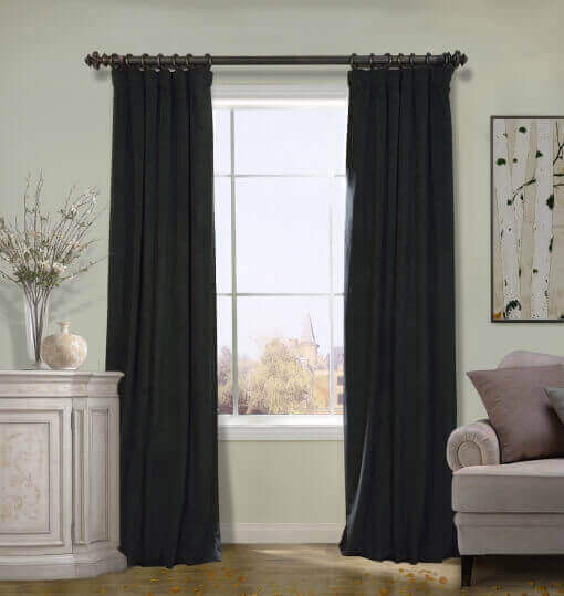 Flat Hook Velvet Curtain Drape with Blackout Lined For Track with Ring Clip or Traverse Rod and Rod with Rings Birkin