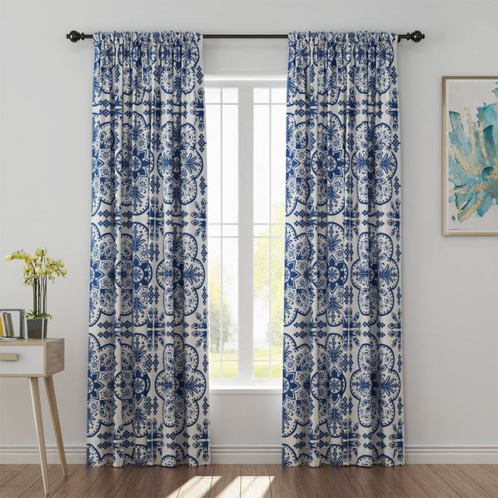 Floral Print Polyester Linen Curtain Drapery ADELAIDE