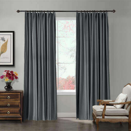 Flat Hook Velvet Curtain Drape with Blackout Lined For Track with Ring Clip or Traverse Rod and Rod with Rings Birkin
