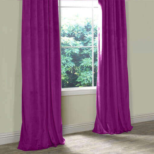 Flat Hook Velvet Curtain Drape with Blackout Lined For Track with Ring Clip or Traverse Rod and Rod with Rings Birkin