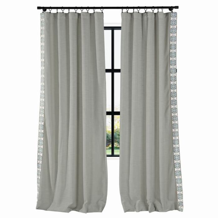 AMARA Polyester Linen Curtain Drapery With Decorative Trim Custom Sold Per Pair
