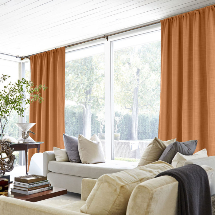 Rod Pocket Faux Linen Window Curtain with Blackout Lined LIZ