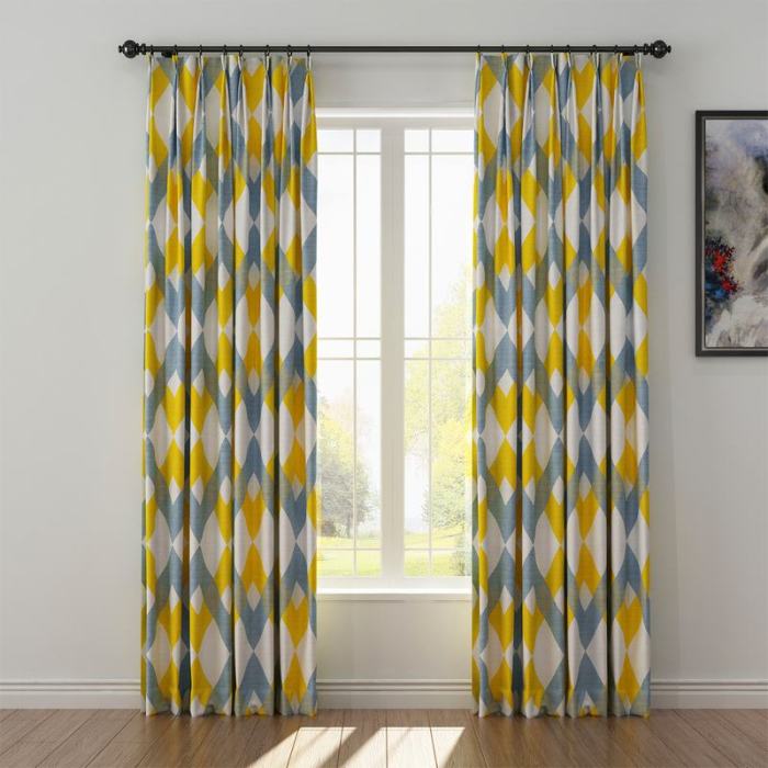 Geometric Print Polyester Linen Curtain Drapery FOX