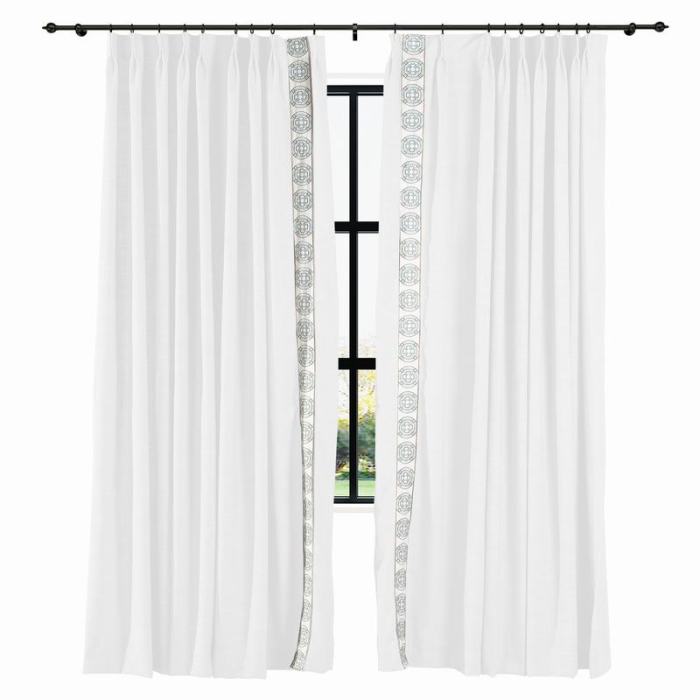 AMARA Polyester Linen Curtain Drapery With Decorative Trim Custom Sold Per Pair