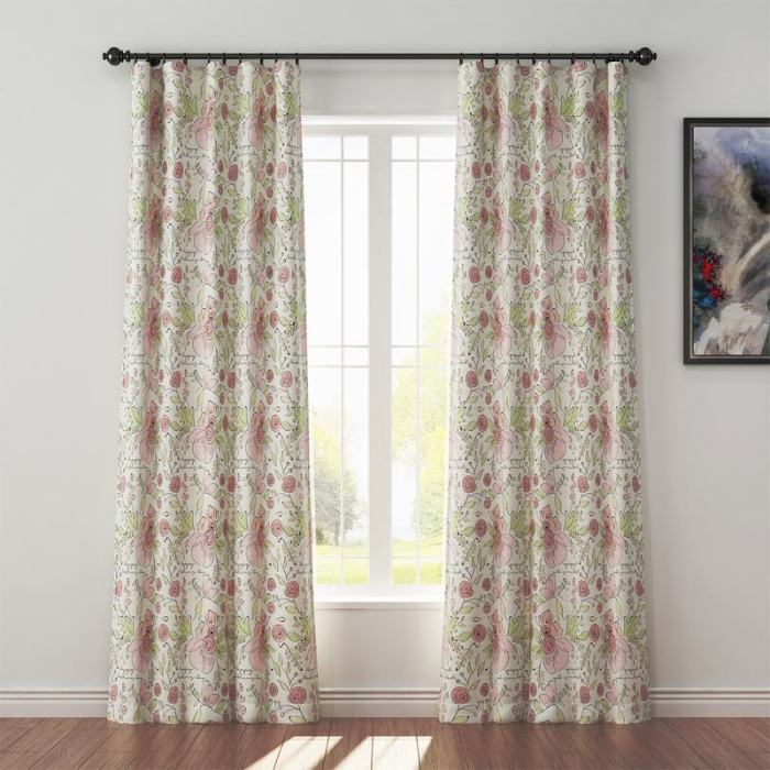 Floral Print Polyester Linen Curtain Drapery PIRATE