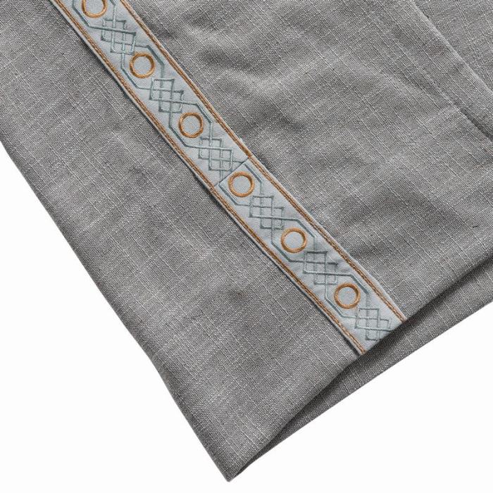 AMARA Polyester Linen Curtain Drapery With Decorative Trim Custom Sold Per Pair