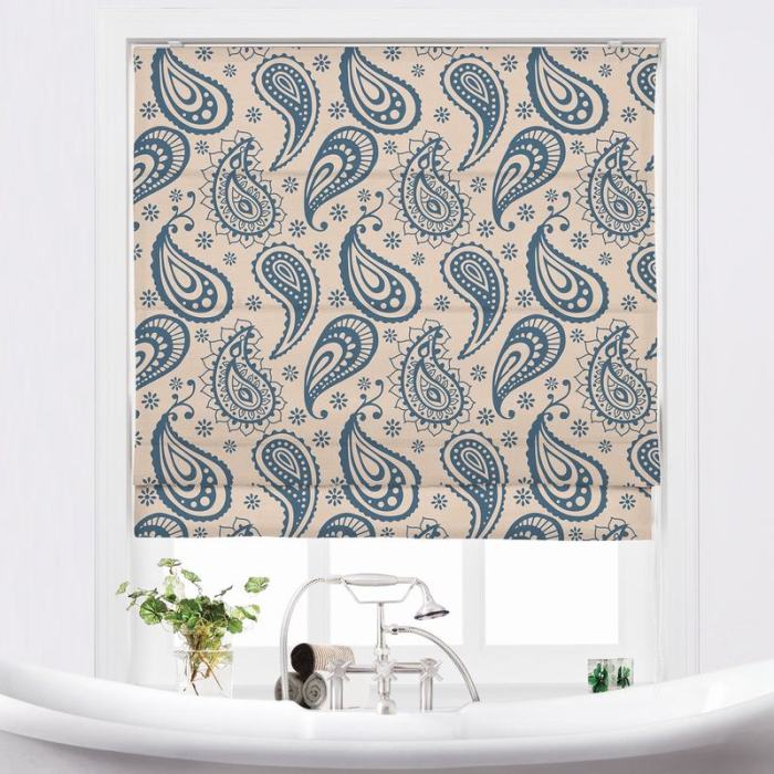 AMBER Paisley Print Polyester Linen Roman Shade
