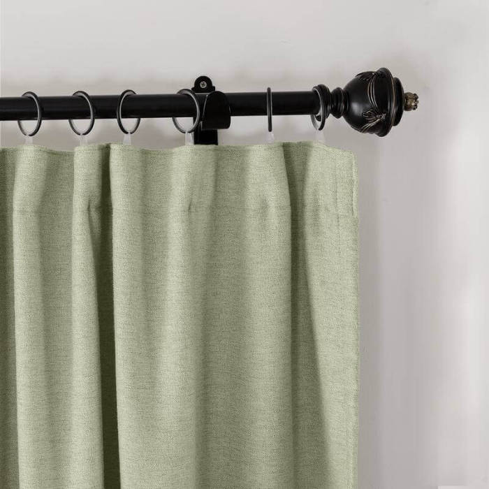 Flat Hook Heavyweight Faux Linen Curtain For Traverse Rod Ring Clip or Track Olive