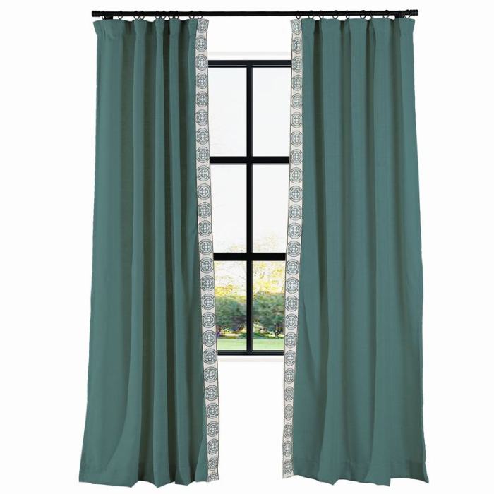 AMARA Polyester Linen Curtain Drapery With Decorative Trim Custom Sold Per Pair