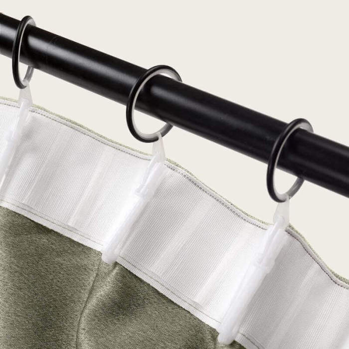 Flat Hook Heavyweight Faux Linen Curtain For Traverse Rod Ring Clip or Track Olive