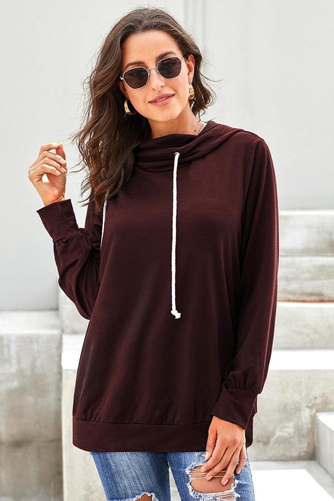 Red Long Sleeve Hoodie with Rope Drawstring