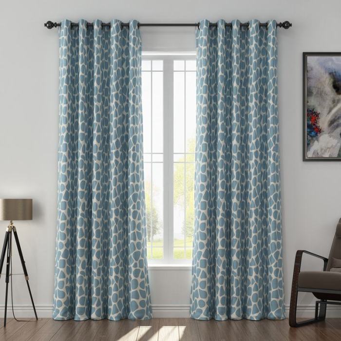 Abstract Print Polyester Linen Curtain Drapery with Privacy Blackout Thermal Lining CARL