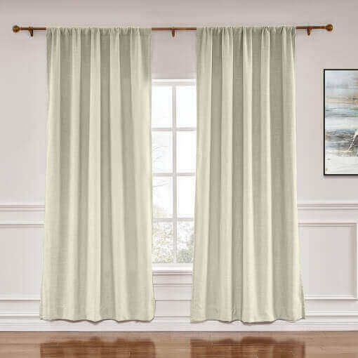 Rod Pocket Faux Linen Window Curtain with Blackout Lined LIZ
