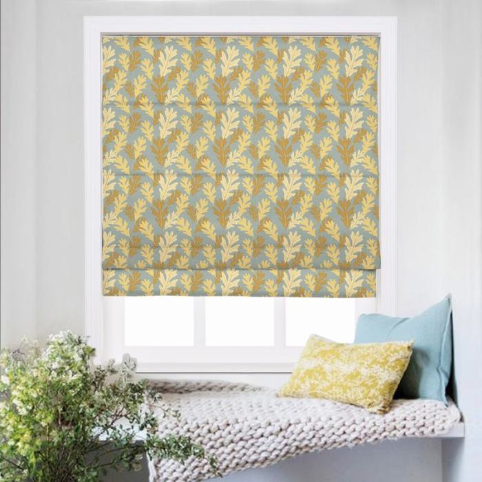PHOEBE Leaf Print Polyester Linen Room Darkening Roman Shade