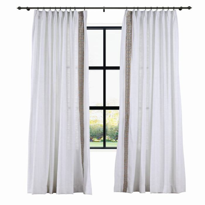 AMARA Polyester Linen Curtain Drapery With Decorative Trim Custom Sold Per Pair