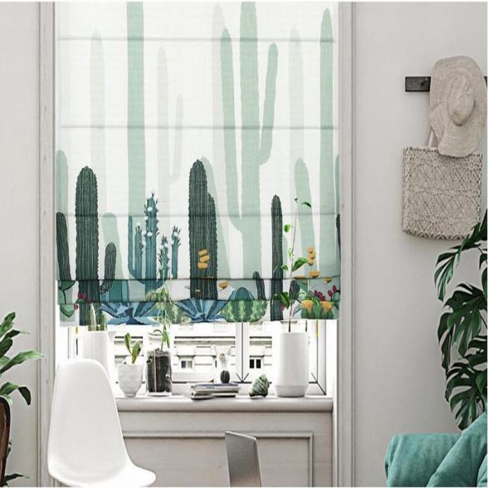 Print Polyester Roman Shade In Green