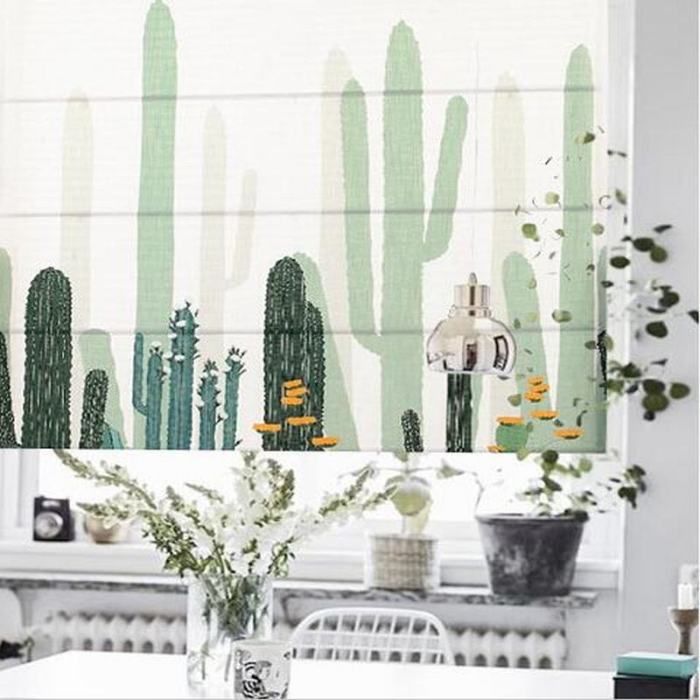 Print Polyester Roman Shade In Green