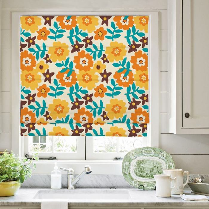 BECKY Floral Print Polyester Linen Roman Shade