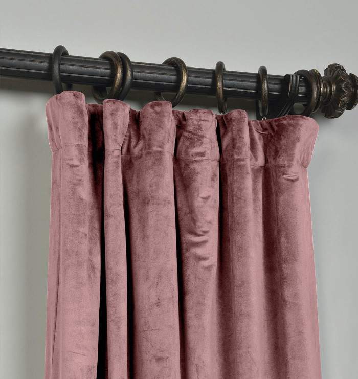 Flat Hook Velvet Curtain Drape with Blackout Lined For Track with Ring Clip or Traverse Rod and Rod with Rings Birkin