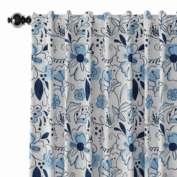 Floral Print Polyester Linen Curtain Drapery WILLIAM