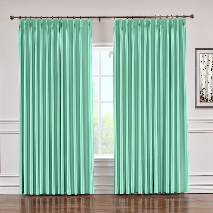 Polyester Cotton Silky Drape with Blackout Lined Pinch Pleated Window Curtain Panel LHZ