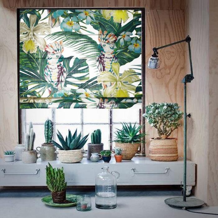Print Polyester Roman Shade In Green