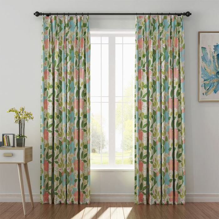 Floral Print Polyester Linen Curtain Drapery ARTHUR