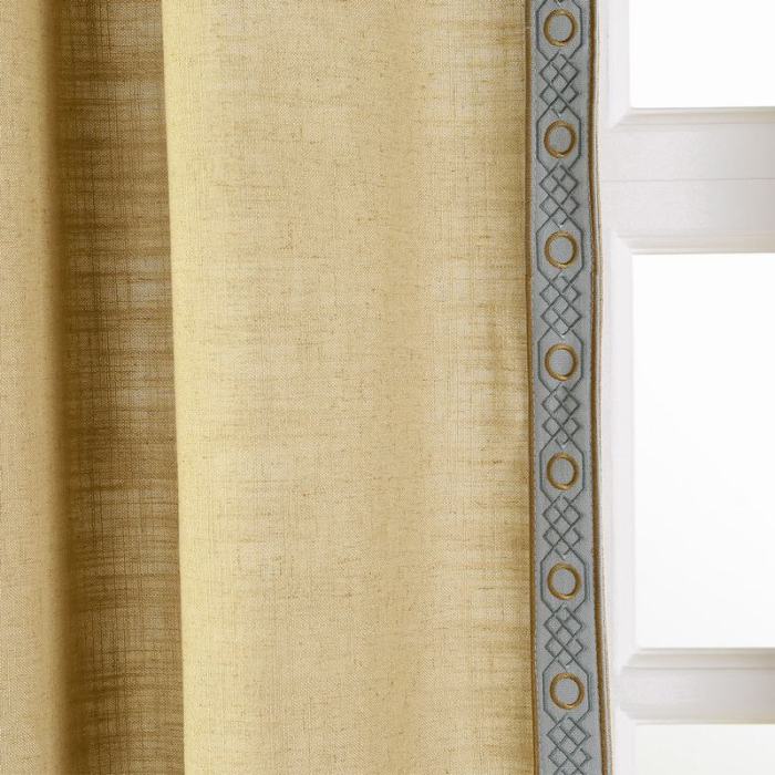 AMARA Polyester Linen Curtain Drapery With Decorative Trim Custom Sold Per Pair
