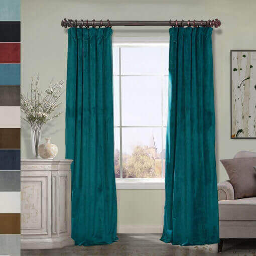 Flat Hook Velvet Curtain Drape with Blackout Lined For Track with Ring Clip or Traverse Rod and Rod with Rings Birkin