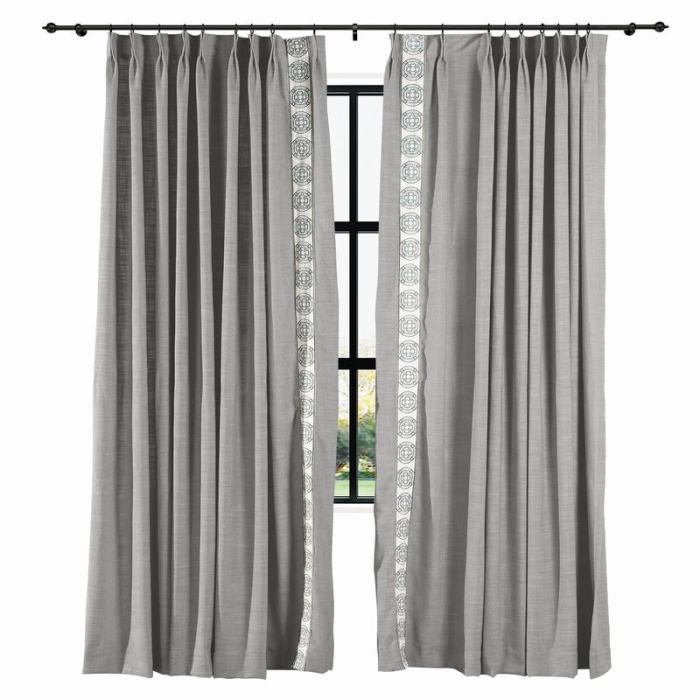 AMARA Polyester Linen Curtain Drapery With Decorative Trim Custom Sold Per Pair