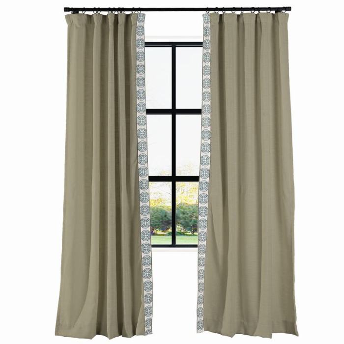 AMARA Polyester Linen Curtain Drapery With Decorative Trim Custom Sold Per Pair