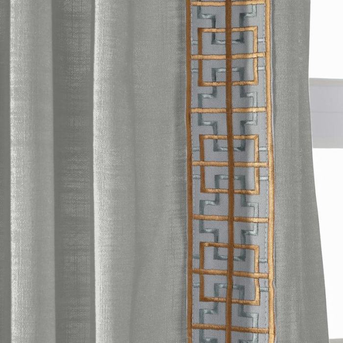 AMARA Polyester Linen Curtain Drapery With Decorative Trim Custom Sold Per Pair