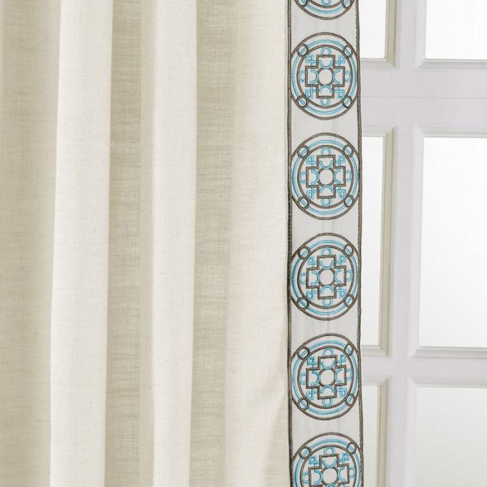 AMARA Polyester Linen Curtain Drapery With Decorative Trim Custom Sold Per Pair