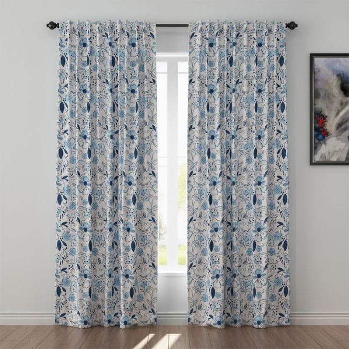 Floral Print Polyester Linen Curtain Drapery WILLIAM