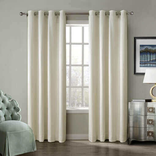 Set of 2 Velvet Curtain Panel in Nickel Grommet Unlined Drape Birkin