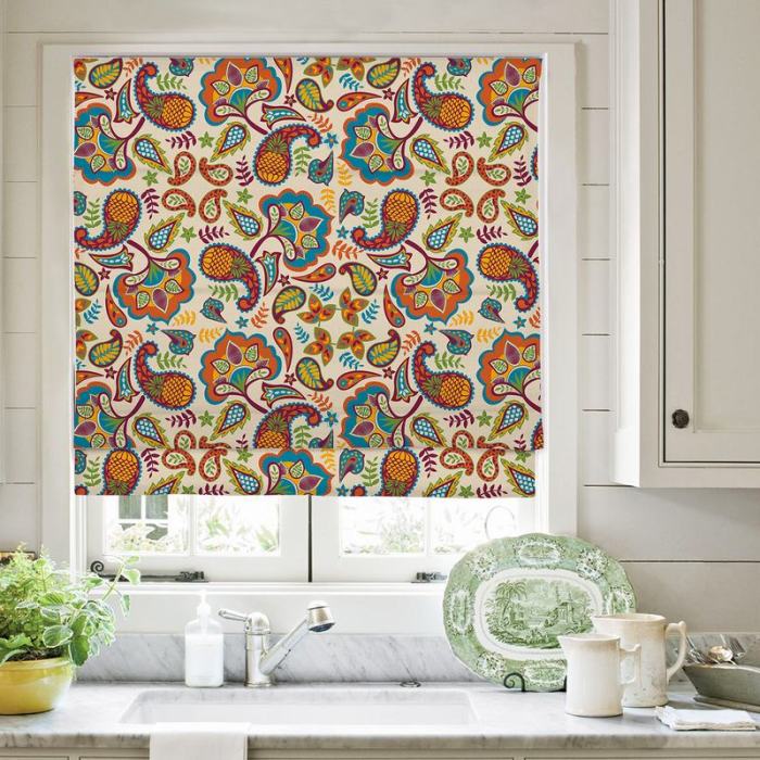 ABBY Paisley Print Polyester Linen Roman Shade