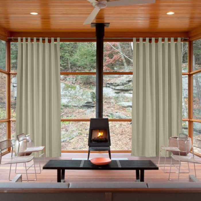 Tab Top Faux Linen with Blackout Lined Window Curtain Panel LIZ
