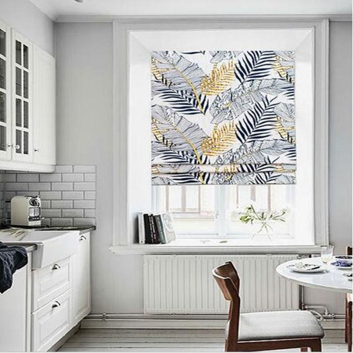 Print Polyester Roman Shade In Blue
