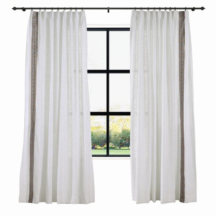 AMARA Polyester Linen Curtain Drapery With Decorative Trim Custom Sold Per Pair
