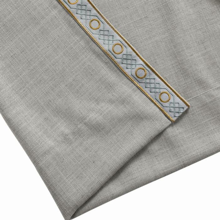 AMARA Polyester Linen Curtain Drapery With Decorative Trim Custom Sold Per Pair