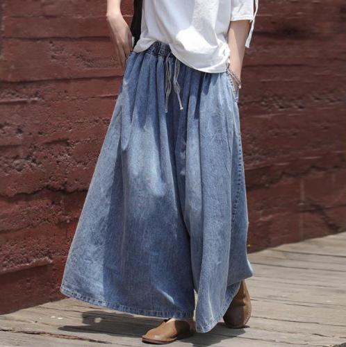 Blugi moderni de vară pentru femei, casual, din bumbac delicat, cu elastic în talie, foarte largi pe picior