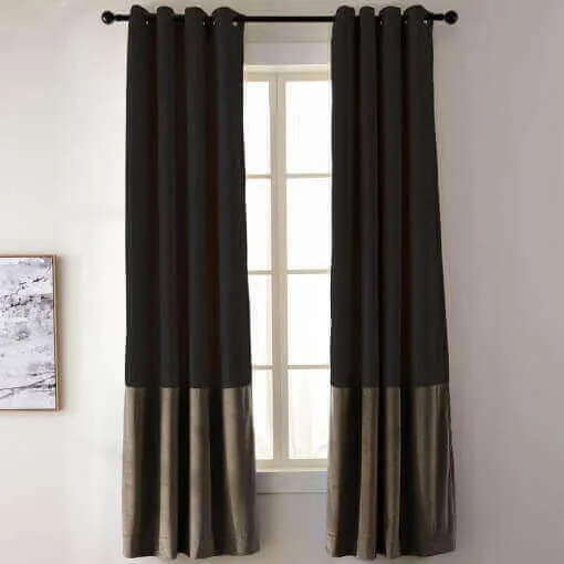 2 Toned Blackout Lined Pieced Patchwork Grommet Velvet Curtain BIRKIN