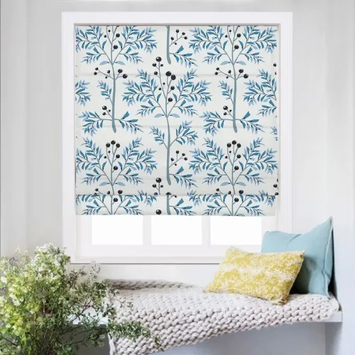 CASSANDRA Floral Print Polyester Linen Roman Shade