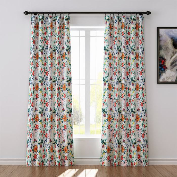 Floral Print Polyester Linen Curtain Drapery JAYDEN