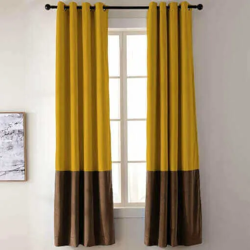 2 Toned Blackout Lined Pieced Patchwork Grommet Velvet Curtain BIRKIN