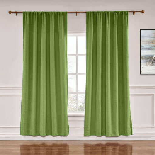 Rod Pocket Faux Linen Window Curtain with Blackout Lined LIZ