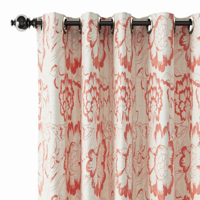 Floral Print Polyester Linen Curtain Drapery ELK